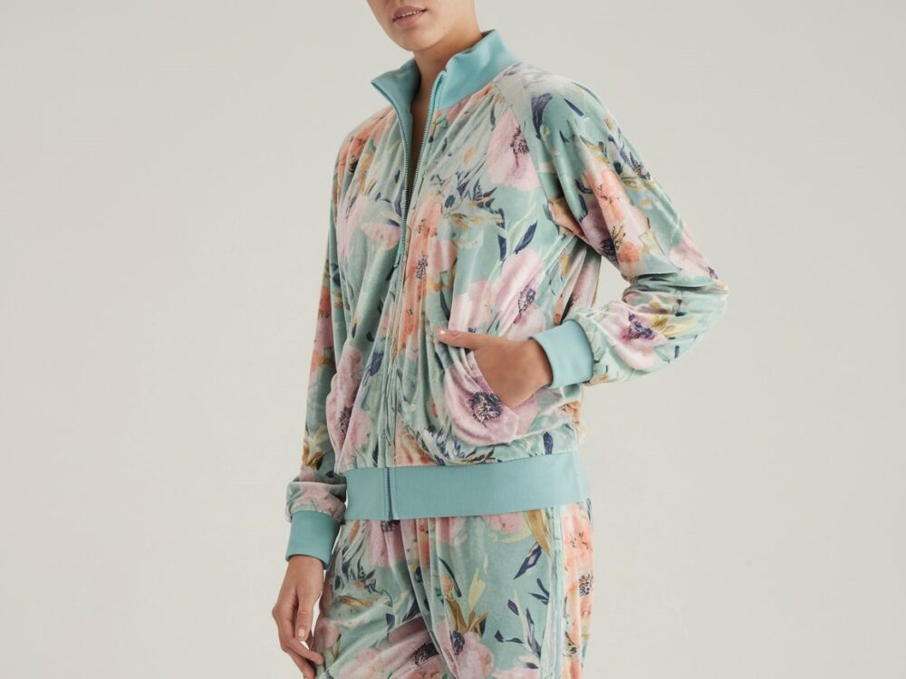 damski dres welurowy w kwiaty