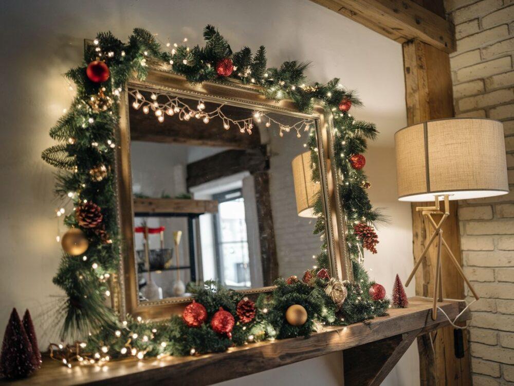 dekoracje bożonarodzeniowe na lustrze