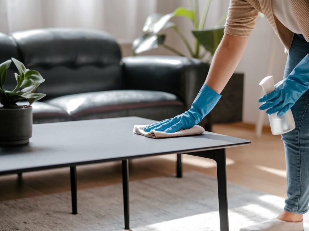 matowe czarne meble w salonie