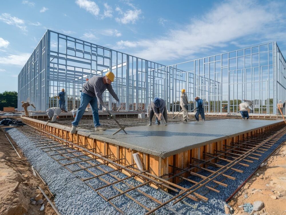 narzędzia budowlane przy betonie