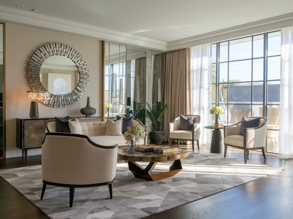 nowoczesny salon z lustrami