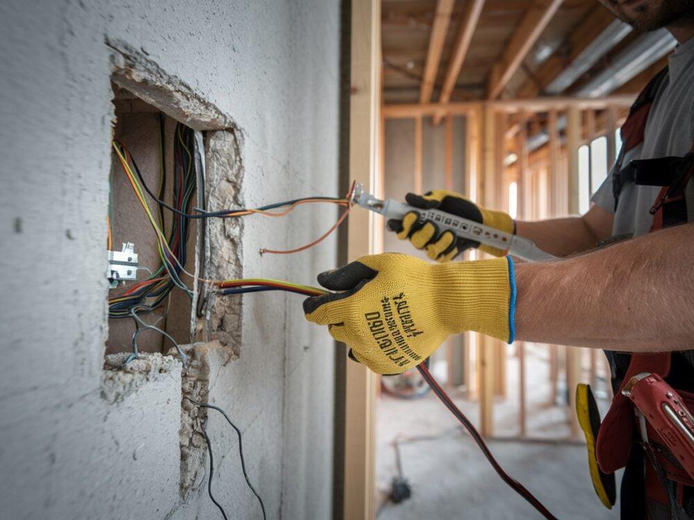 otwarta ściana z przewodami