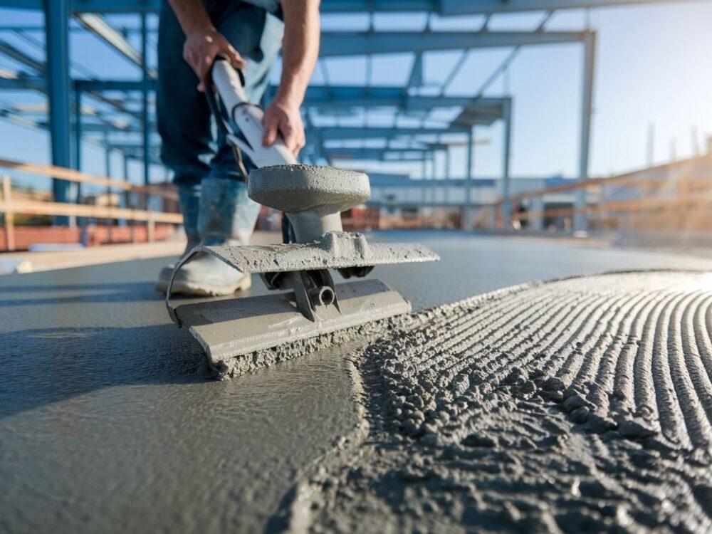 pracownik budowlany przy betonie