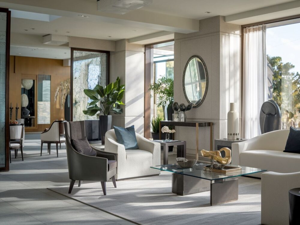 przytulny salon z odbiciami