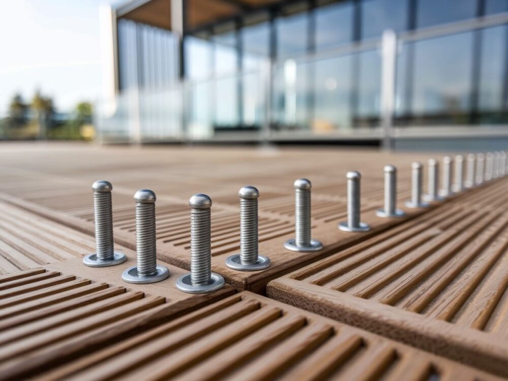stalowe wkręty na desce tarasowej