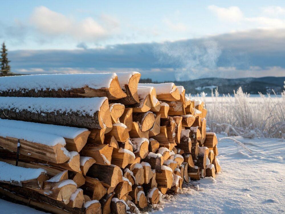 suszące się drewno zimą