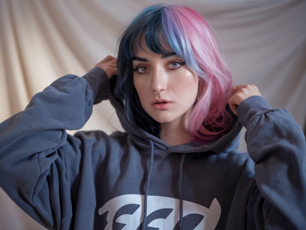 szare oczy i brązowe włosy