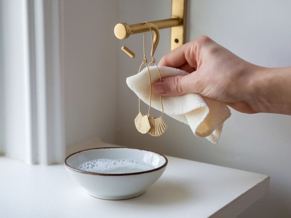 złote kolczyki w miseczce z wodą